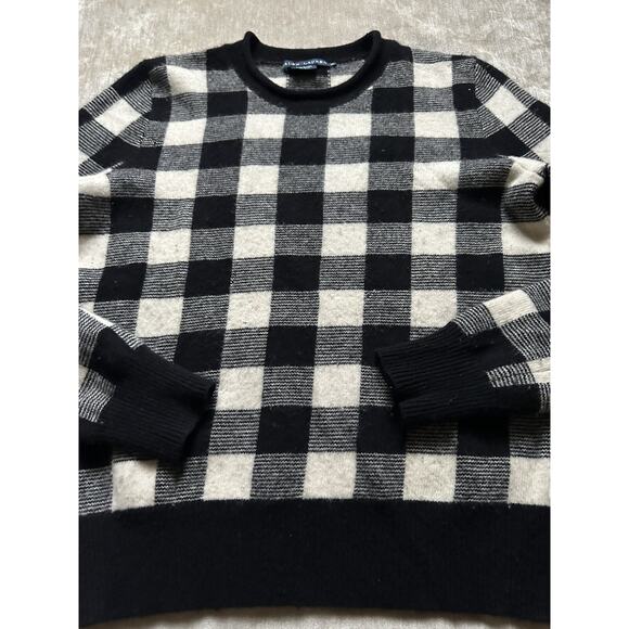 Ralph Lauren 100% Wool Buffalo Check Plaid Sweater, White Black, M Vintage Crew - Picture 8 of 16